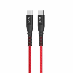 کابل شارژ کنفی ‌USB-C به ‌USB-C بودی مدل Budi DC198TT10R طول 1 متر با گارانتی ۱۸ ماهه شرکتی (۶ ماه تعویض)